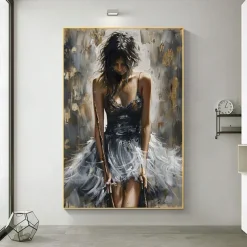 Handmade Original Dancing Girl Oil Painting On Canvas Abstract Figure Art Painting Large Violin Wall Art Bedroom Wall Decor Handmade Gift No Frame