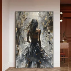 Handmade Original Dancing Girl Oil Painting On Canvas Abstract Figure Art Painting Large Violin Wall Art Bedroom Wall Decor Handmade Gift No Frame