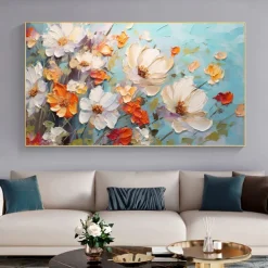 Handmade Original Flower Oil Painting On Canvas Wall Art Decor Abstract Minimalist Floral Painting for Home Decor With Stretched Frame/Without Inner Frame Painting