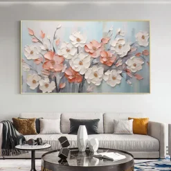 Handmade Original Flower Oil Painting On Canvas Wall Art Decor Abstract Minimalist Floral Painting for Home Decor With Stretched Frame/Without Inner Frame Painting