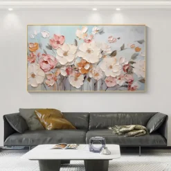 Handmade Original Flower Oil Painting On Canvas Wall Art Decor Abstract Minimalist Floral Painting for Home Decor With Stretched Frame/Without Inner Frame Painting