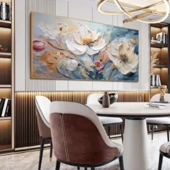 Handmade Original Flower Oil Painting On Canvas Pink Wall Art Decor Thick Texture Blossom Painting for Home Decor With Stretched Frame/Without Inner Frame Painting