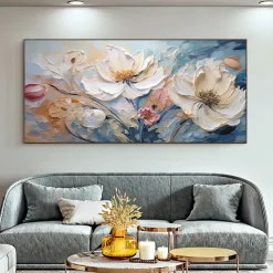 Handmade Original Flower Oil Painting On Canvas Pink Wall Art Decor Thick Texture Blossom Painting for Home Decor With Stretched Frame/Without Inner Frame Painting