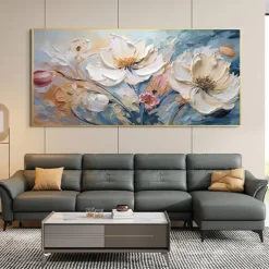 Handmade Original Flower Oil Painting On Canvas Pink Wall Art Decor Thick Texture Blossom Painting for Home Decor With Stretched Frame/Without Inner Frame Painting