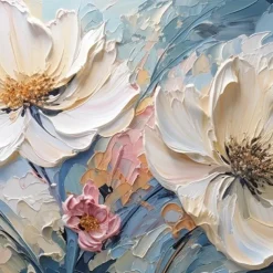 Handmade Original Flower Oil Painting On Canvas Pink Wall Art Decor Thick Texture Blossom Painting for Home Decor With Stretched Frame/Without Inner Frame Painting