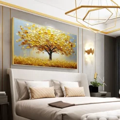 Handmade Original Golden Tree of Life Oil Painting On Canvas Abstract Texture Floral Wall Art for Home Decor With Stretched Frame/Without Inner Frame Painting