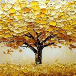 Handmade Original Golden Tree of Life Oil Painting On Canvas Abstract Texture Floral Wall Art for Home Decor With Stretched Frame/Without Inner Frame Painting
