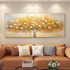 Handmade Original Golden Tree Painting Fall Decor Thick Oil Painting Tree Of Life Art Flower Wall Art Large Tree Paintings No Frame