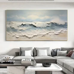 Handmade Original sea wave Oil Painting On Canvas Wall Art Decor Abstract Minimalist Painting for Home Decor With Stretched Frame/Without Inner Frame Painting