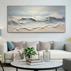 Handmade Original sea wave Oil Painting On Canvas Wall Art Decor Abstract Minimalist Painting for Home Decor With Stretched Frame/Without Inner Frame Painting