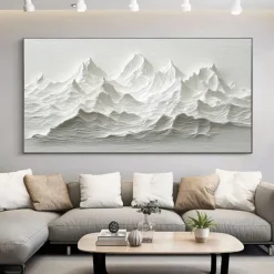 Handmade Original Snow Mountain Oil Painting On Canvas Abstract Texture Winter Landscape Wall Art for Home Decor With Stretched Frame/Without Inner Frame Painting