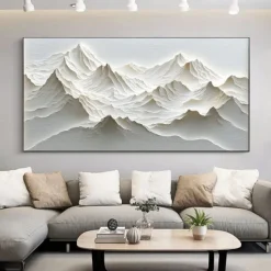 Handmade Original Snow Mountain Oil Painting On Canvas Abstract Texture Winter Landscape Wall Art for Home Decor With Stretched Frame/Without Inner Frame Painting