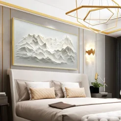 Handmade Original Snow Mountain Oil Painting On Canvas Abstract Texture Winter Landscape Wall Art for Home Decor With Stretched Frame/Without Inner Frame Painting