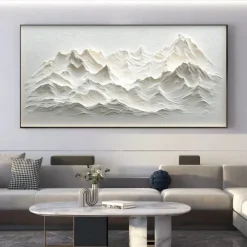 Handmade Original Snow Mountain Oil Painting On Canvas Abstract Texture Winter Landscape Wall Art for Home Decor With Stretched Frame/Without Inner Frame Painting