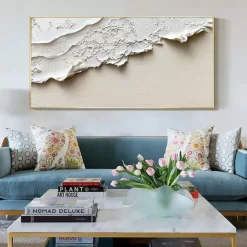 Handmade Original Thick Textured Beach Oil Painting On Canvas Abstract Minimalist Ocean Waves Wall Art for Home Decor With Stretched FrameWithout Inner Frame Painting