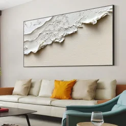 Handmade Original Thick Textured Beach Oil Painting On Canvas Abstract Minimalist Ocean Waves Wall Art for Home Decor With Stretched FrameWithout Inner Frame Painting