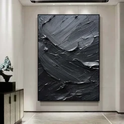 Handmade Pure Black Textured painting Hand Painted Oil Painting Wall Art Large Painting Palette Knife Abstract Painting Hand-painted Acrylic Paintings Decor Rolled Canvas