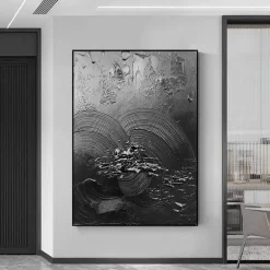 Handmade Pure Black Textured painting Hand Painted Oil Painting Wall Art Large Painting Palette Knife Abstract Painting Hand-painted Acrylic Paintings Decor Rolled Canvas