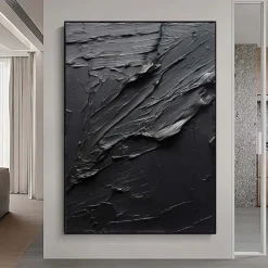 Handmade Pure Black Textured painting Hand Painted Oil Painting Wall Art Large Painting Palette Knife Abstract Painting Hand-painted Acrylic Paintings Decor Rolled Canvas