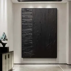 Handmade Pure Black Textured painting Hand Painted Oil Painting Wall Art Large Painting Palette Knife Abstract Painting Hand-painted Acrylic Paintings Decor Rolled Canvas