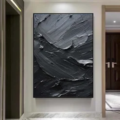 Handmade Pure Black Textured painting Hand Painted Oil Painting Wall Art Large Painting Palette Knife Abstract Painting Hand-painted Acrylic Paintings Decor Rolled Canvas