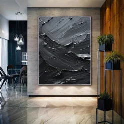 Handmade Pure Black Textured painting Hand Painted Oil Painting Wall Art Large Painting Palette Knife Abstract Painting Hand-painted Acrylic Paintings Decor Rolled Canvas