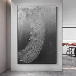 Handmade Pure Black Textured painting Hand Painted Oil Painting Wall Art Large Painting Palette Knife Abstract Painting Hand-painted Acrylic Paintings Decor Rolled Canvas