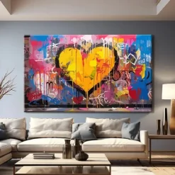 Handmade Textured love Oil Painting Textured Canvas Art Abstract Art Heart Handmade Painting Modern Living Room Wall Decor