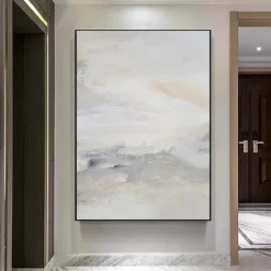 Handmade Wall Art Pastel painting handmade Abstract Gray Landscape Painting Eclectic Minimalist Modern Art Neutral seascape Painting Wall Decor Framed Canvas Gray painting