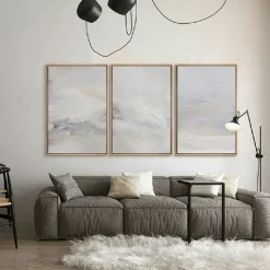 Handmade Wall Art Pastel painting handmade Abstract Gray Landscape Painting Eclectic Minimalist Modern Art Neutral seascape Painting Wall Decor Framed Canvas Gray painting