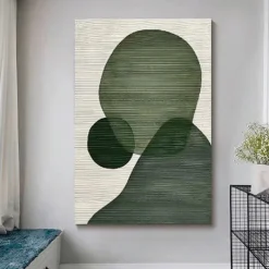 Handmade White Abstract Painting on Canvas hand painted 3D Textured Wall Art Green Modern Canvas Art painting for Living Room Decor Home Decor Hotel Art Piece