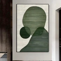 Handmade White Abstract Painting on Canvas hand painted 3D Textured Wall Art Green Modern Canvas Art painting for Living Room Decor Home Decor Hotel Art Piece