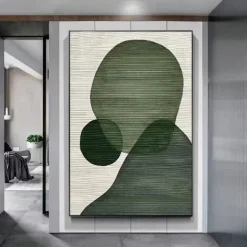 Handmade White Abstract Painting on Canvas hand painted 3D Textured Wall Art Green Modern Canvas Art painting for Living Room Decor Home Decor Hotel Art Piece