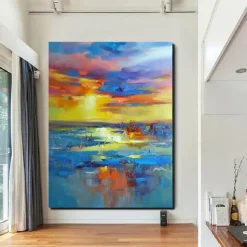 Handmate Oil PaintingCanvasWall Art DecorationAbstract Knife PaintingLandscape Yellowfor Home Decor Rolled Frameless Unstretched Painting