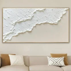 Hand-painted Minimalist Ocean Painting on Canvas 3D Textured Wall Art Earth Tone Seawaves Wall Art Living Room Painting Fashion Room Decor No Frame