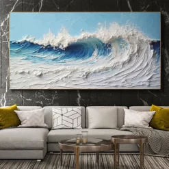 Hand-painted Minimalist Ocean Painting on Canvas 3D Textured Wall Art Earth Tone Seawaves Wall Art Living Room Painting Fashion Room Decor No Frame