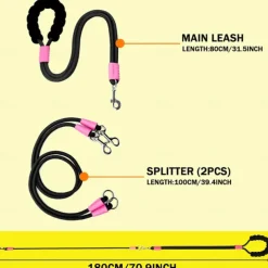 Hands Free Double Dog Leash, No Tangle Double Dog Leash, Adjustable Handles Fit Small, Medium and Large Dogs