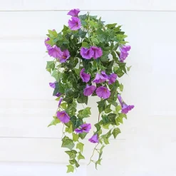 Hanging Artificial Silk Morning Glory Imitation Flower Vine Wedding Garden Decor Fake Plant Vibrantly Color Flower Green Plant for Home Garden Fence Stairway Decor