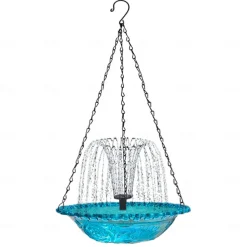 Hanging Bird Bath with Solar Fountain Pump Bird Bath for Outside Solar Bird Bath Multi-Functional Basin Hummingbird Feeder for Bird for Backyard, Patio Garden Yard Decoration