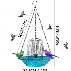 Hanging Bird Bath with Solar Fountain Pump Bird Bath for Outside Solar Bird Bath Multi-Functional Basin Hummingbird Feeder for Bird for Backyard, Patio Garden Yard Decoration