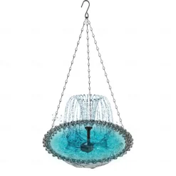 Hanging Bird Bath with Solar Fountain Pump Bird Bath for Outside Solar Bird Bath Multi-Functional Basin Hummingbird Feeder for Bird for Backyard, Patio Garden Yard Decoration