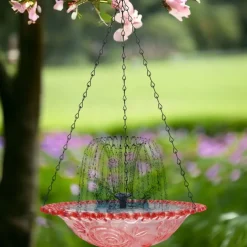 Hanging Bird Bath with Solar Fountain Pump Bird Bath for Outside Solar Bird Bath Multi-Functional Basin Hummingbird Feeder for Bird for Backyard, Patio Garden Yard Decoration