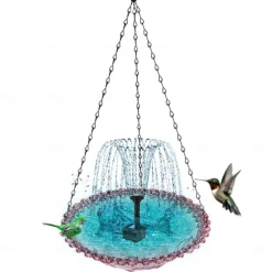 Hanging Bird Bath with Solar Fountain Pump Bird Bath for Outside Solar Bird Bath Multi-Functional Basin Hummingbird Feeder for Bird for Backyard, Patio Garden Yard Decoration