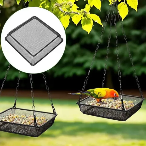 Hanging Bird Feeder, Outdoor Garden Metal Mesh Bird Dining Dish, Suspended Bird Feeding Tray for Yard, Patio, Backyard