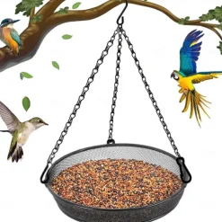 Hanging Bird Feeder, Outdoor Garden Metal Mesh Bird Dining Dish, Suspended Bird Feeding Tray for Yard, Patio, Backyard