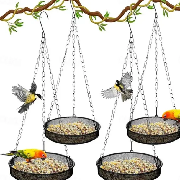 Hanging Bird Feeder, Outdoor Garden Metal Mesh Bird Dining Dish, Suspended Bird Feeding Tray for Yard, Patio, Backyard