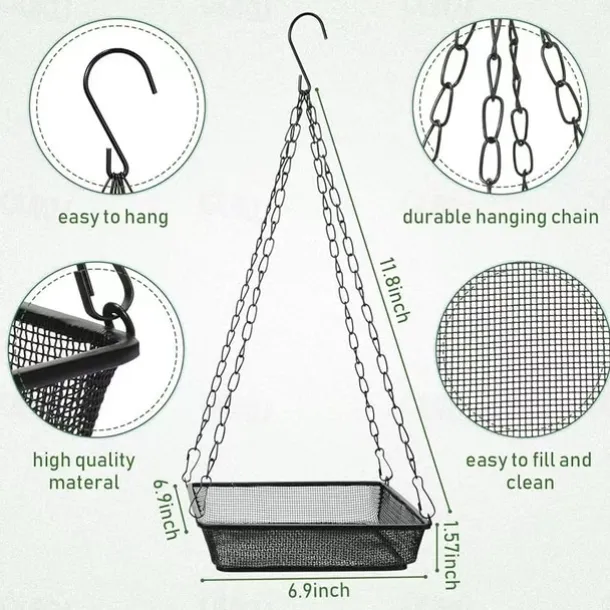 Hanging Bird Feeder, Outdoor Garden Metal Mesh Bird Dining Dish, Suspended Bird Feeding Tray for Yard, Patio, Backyard