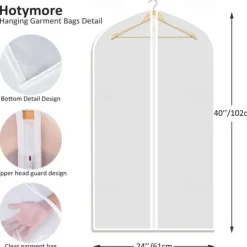 Hanging Garment Bags Clear (24X40 inch/ 5Pcs) Lightweight Clear Suit Bag Full Zipper Dust-Proof Clothes Cover Bags Hanging Garment Bags for Clothes with Closet Storage and Travel