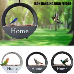 Hanging Iron Bird Feeder, Outdoor Metal Bird Feeding Station for Garden, Yard, Patio, Weather-Resistant Circular Bird Seed Holder
