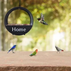 Hanging Iron Bird Feeder, Outdoor Metal Bird Feeding Station for Garden, Yard, Patio, Weather-Resistant Circular Bird Seed Holder